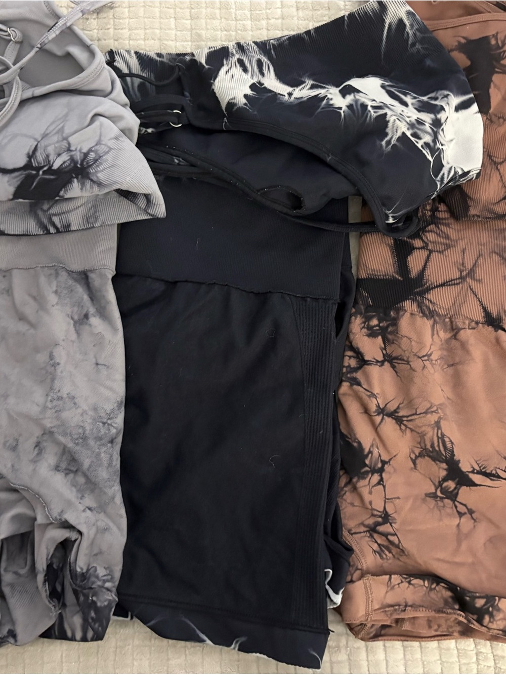3 sets Tie-Dye Workout Shorts and Bra’s-Black/Brown/Grey